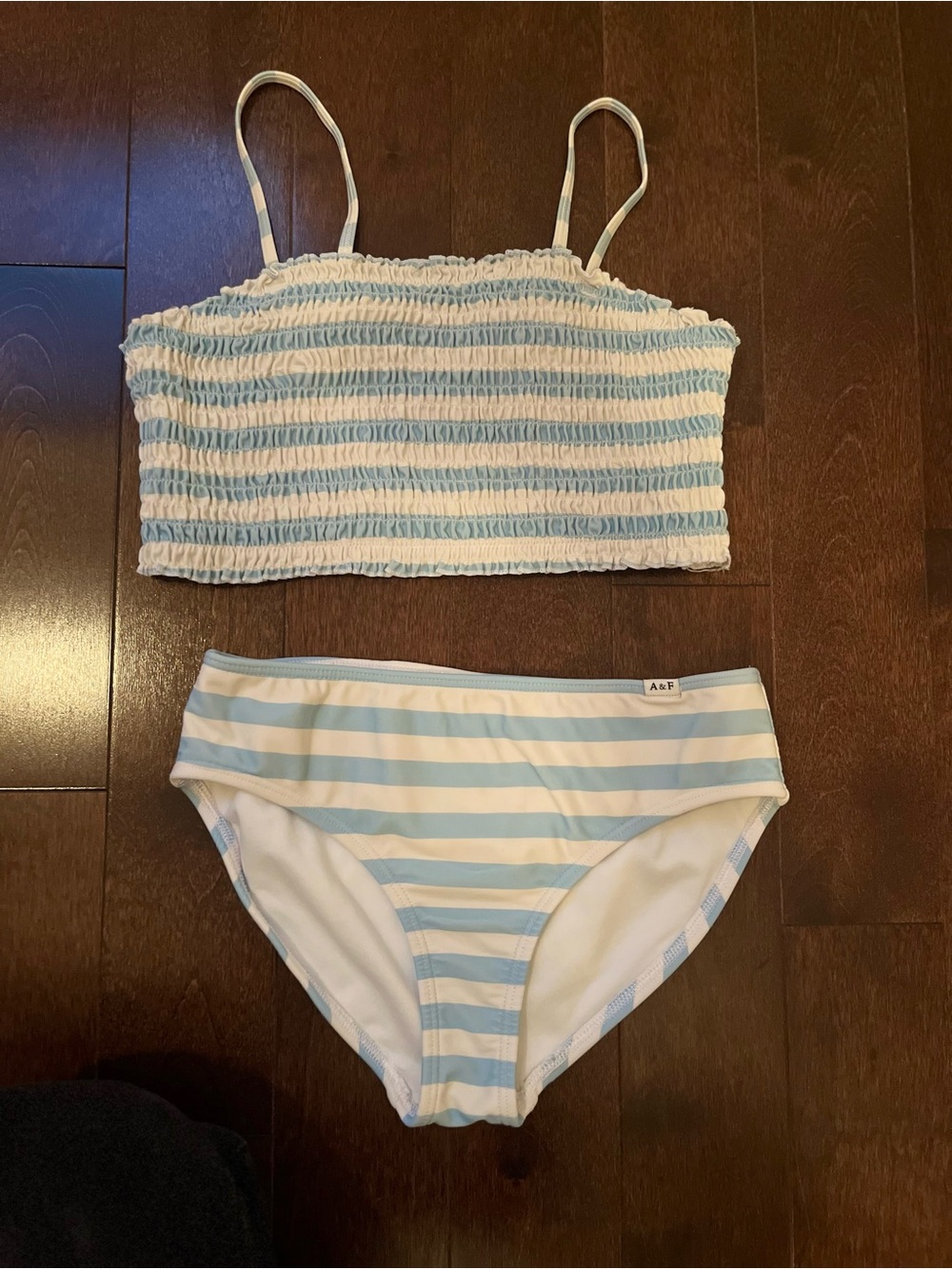 abercrombie kids Light Blue & White Striped Two-Piece Swim Set